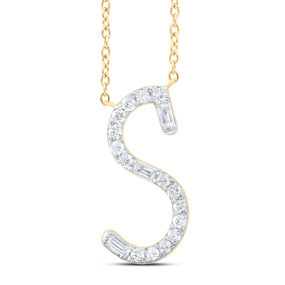 10K Yellow Gold 1/6 CTW-Natural Diamond Initial "S" Fashion Baguette Necklace (18 Inch ) 1.37 Gram