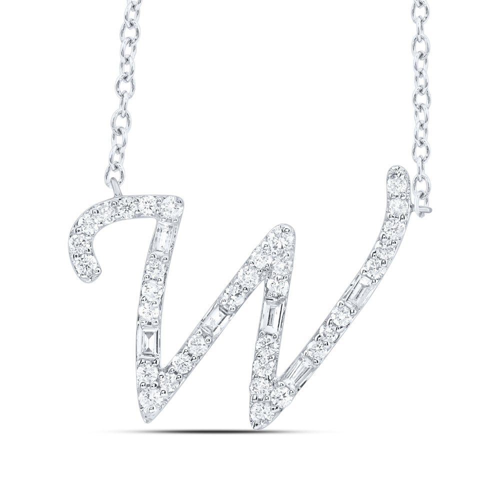 1/4CTW-DIA CN INITIAL "W" FASHION BAGUETTE NECKLACE (18 INCH)