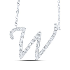 1/4CTW-DIA CN INITIAL "W" FASHION BAGUETTE NECKLACE (18 INCH)