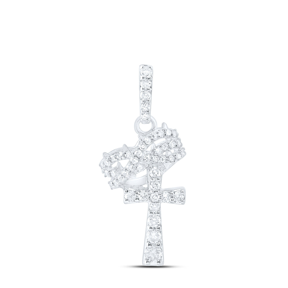 10K White Gold 1/4 CTWnatural Diamond Fashion Cross Pendant 1.29 Gram