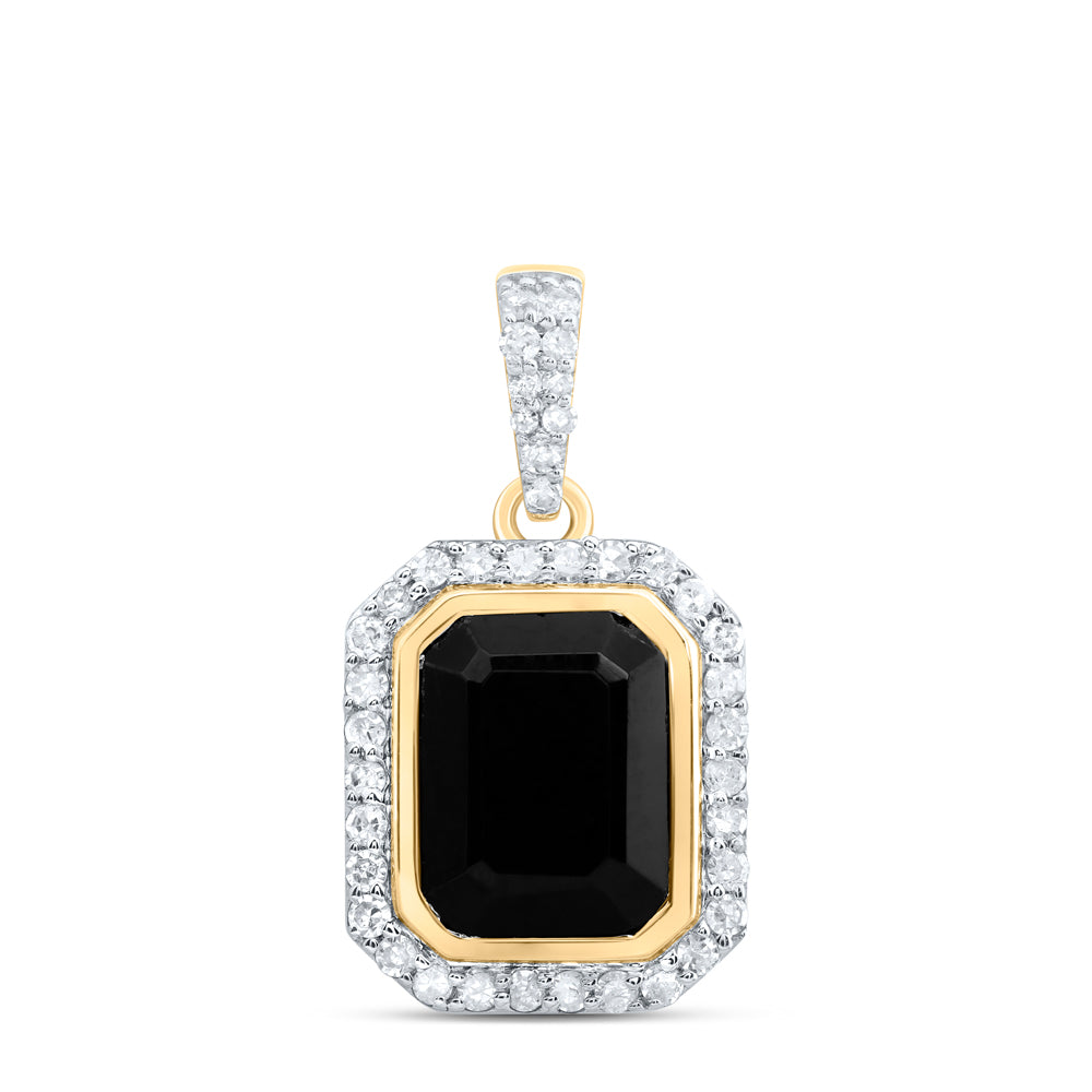 1/4CTW-DIA P1 9X7 MM EMERALD ONYX BLACK PENDANT
