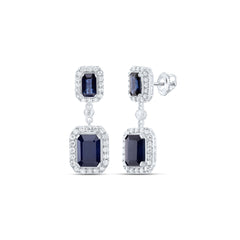 14K White Gold 1/2 CTW-Natural Diamond 5X3MM Em-Bs, 7X5MM Em-Bs, Natural Gemstone Dangling Earring 2.67 Gram