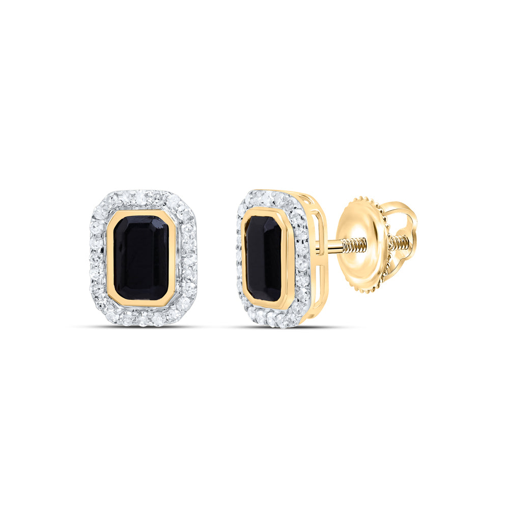 1/4CTW-DIA P1 6X4 MM EMERALD ONYX BLACK EARRING