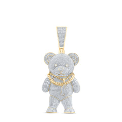 10K Yellow Gold 7 1/2 CTW-Natural Diamond Teddy Bear Mens Charm With Chain 42.78 Gram