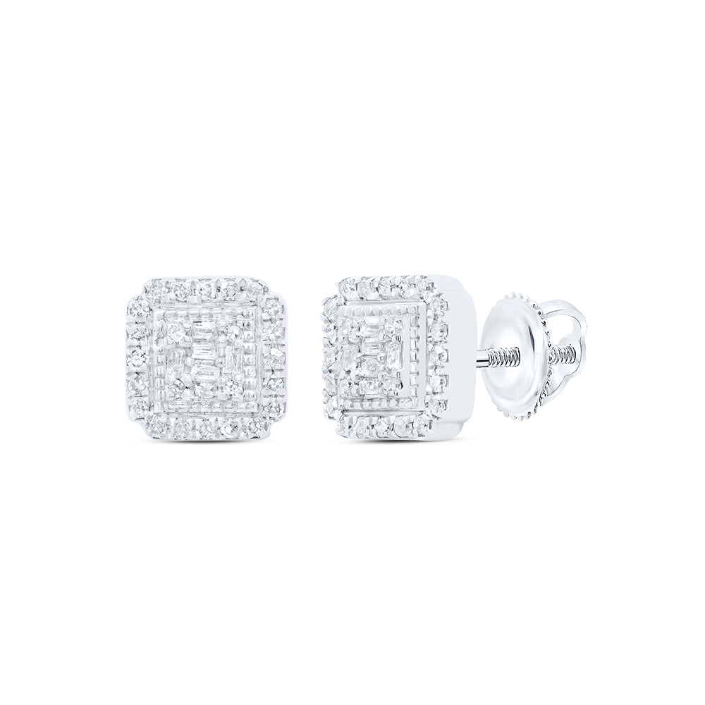 10K White Gold 1/5 CTW-Natural Diamond Gift Square Baguette Earring 1.62 Gram