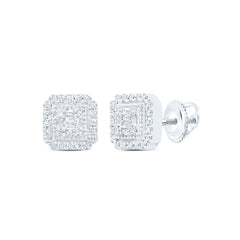 10K White Gold 1/5 CTW-Natural Diamond Gift Square Baguette Earring 1.62 Gram