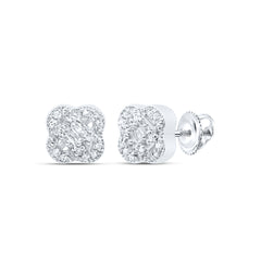 10K White Gold 1/10 CTW-Natural Diamond Gift Clover Baguette Earring 1.33 Gram