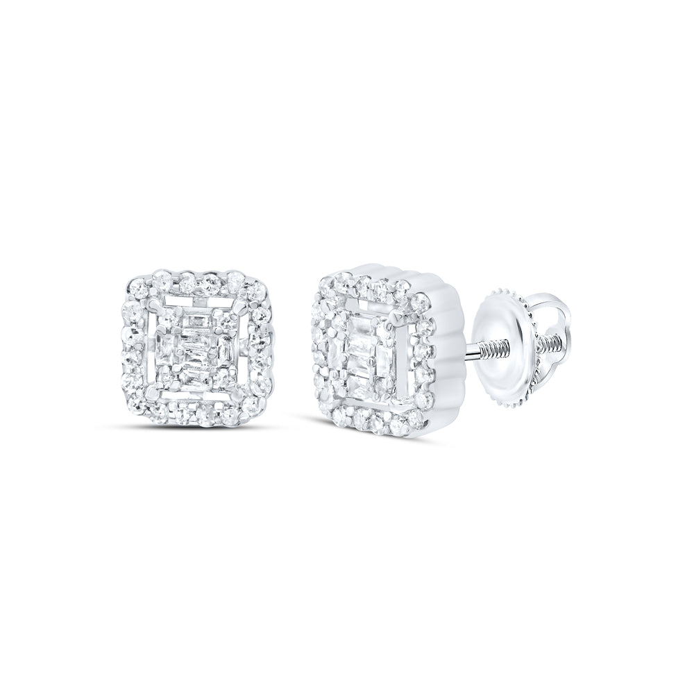 10K White Gold 1/5 CTW-Natural Diamond Gift Square Baguette Earring 1.46 Gram