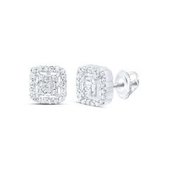 10K White Gold 1/5 CTW-Natural Diamond Gift Square Baguette Earring 1.46 Gram