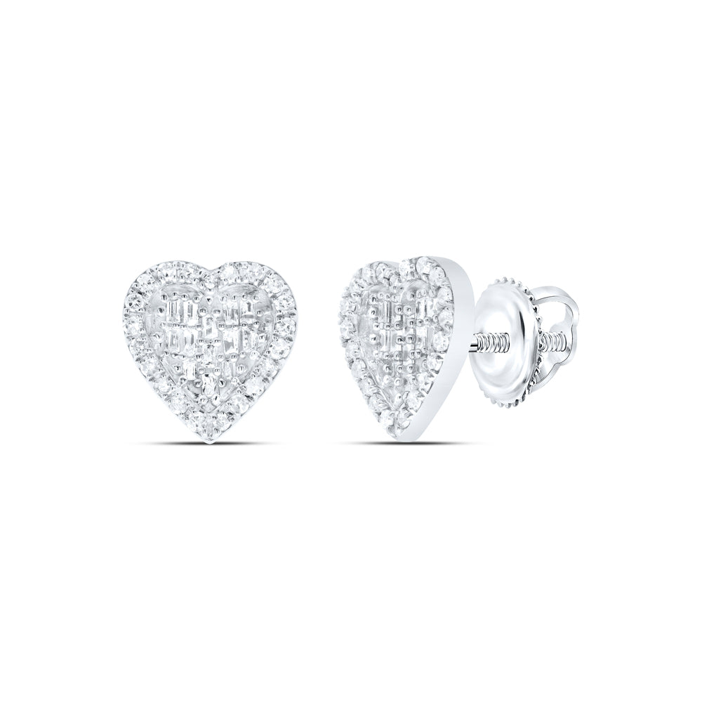 10K White Gold 1/2 CTW-Natural Diamond Gift Heart Baguette Earring 1.60 Gram