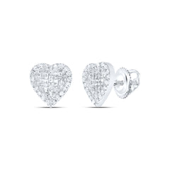 10K White Gold 1/2 CTW-Natural Diamond Gift Heart Baguette Earring 1.60 Gram