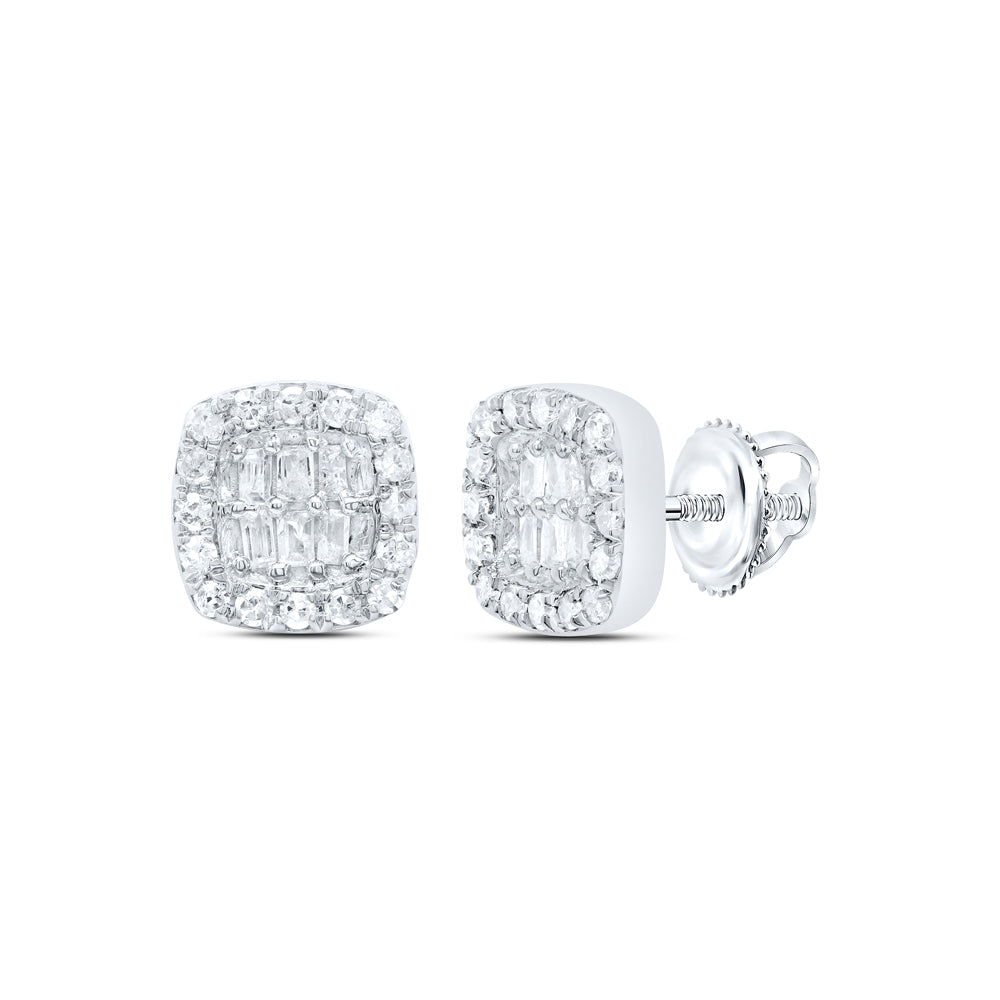 10K White Gold 1/4 CTW-Natural Diamond Gift Cushion Baguette Earring 1.41 Gram