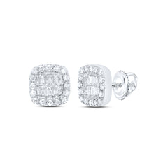10K White Gold 1/4 CTW-Natural Diamond Gift Cushion Baguette Earring 1.41 Gram