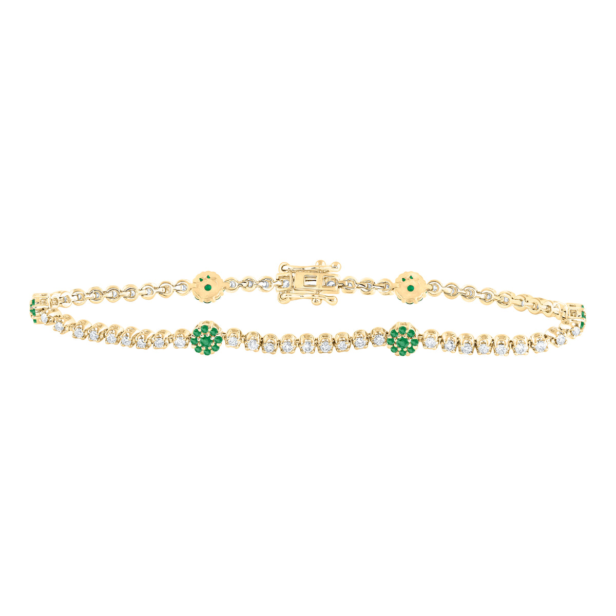 14K Yellow Gold 7/8 CTW-Natural Diamond 5/8 CTWrd-Em Natural Gemstone Tennis Bracelet ( 7 Inch ) 6.37 Gram