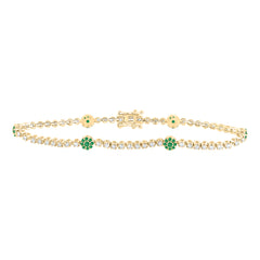 14K Yellow Gold 7/8 CTW-Natural Diamond 5/8 CTWrd-Em Natural Gemstone Tennis Bracelet ( 7 Inch ) 6.37 Gram