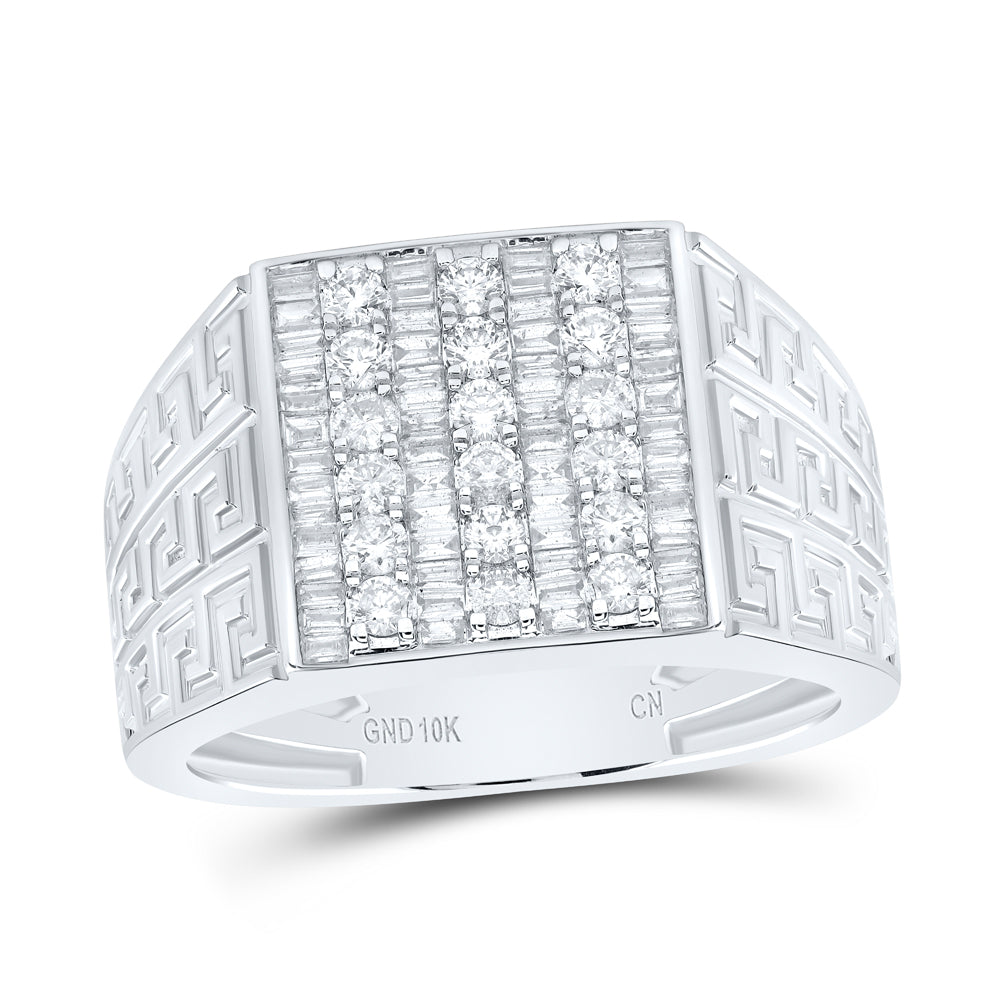 10K White Gold 1 CTW-Natural Diamondbaguette Mens Ring 8.77 Gram