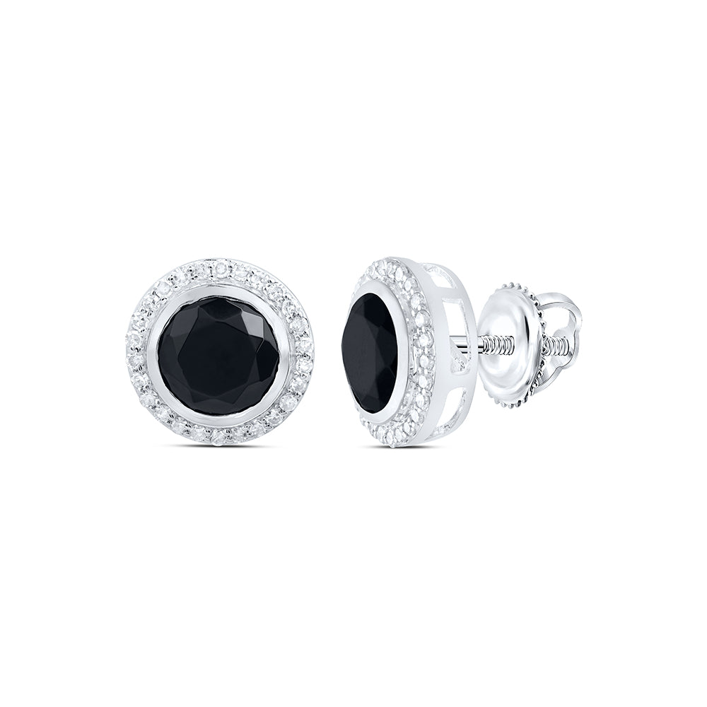 1/3CTW-DIA NK 7.5 MM ROUND ONYX BLACK EARRING