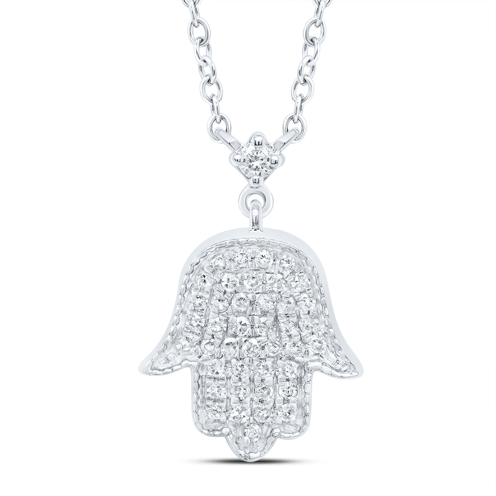 10K White Gold 1/5 CTW-Natural Diamond Gift Hamsa Necklace (18 Inch ) 2.66 Gram