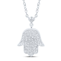 10K White Gold 1/5 CTW-Natural Diamond Gift Hamsa Necklace (18 Inch ) 2.66 Gram