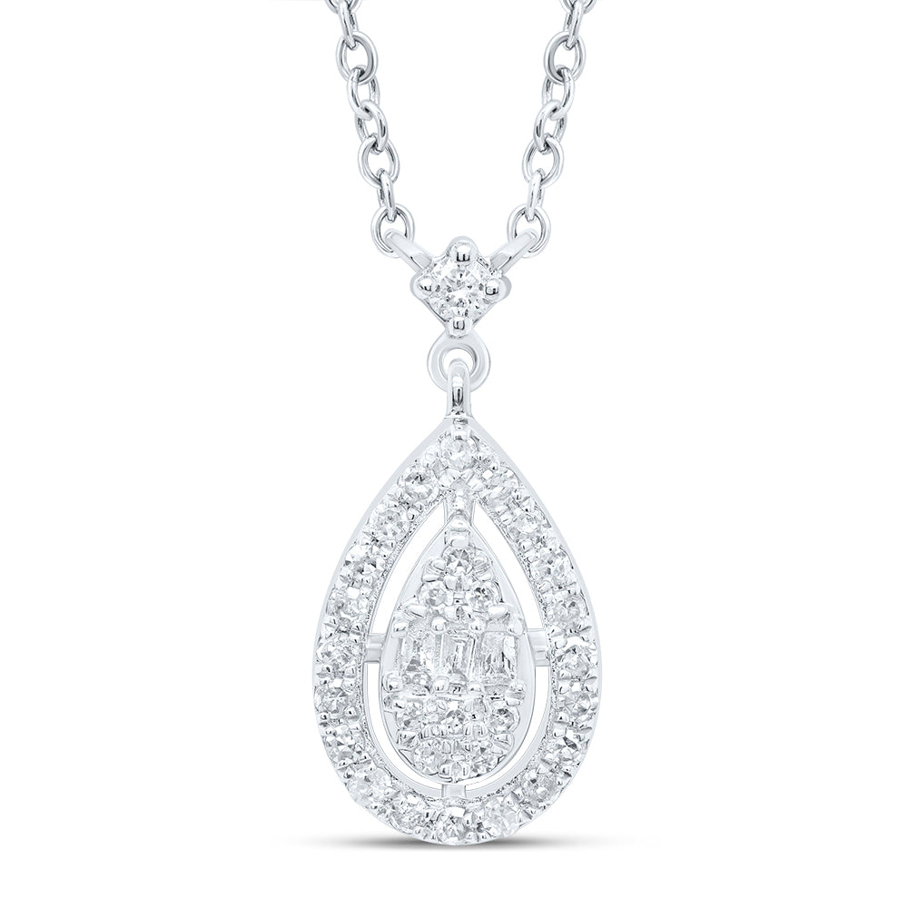 10K White Gold 1/6 CTW-Natural Diamond Gift Pear Necklace (18 Inch ) 2.09 Gram