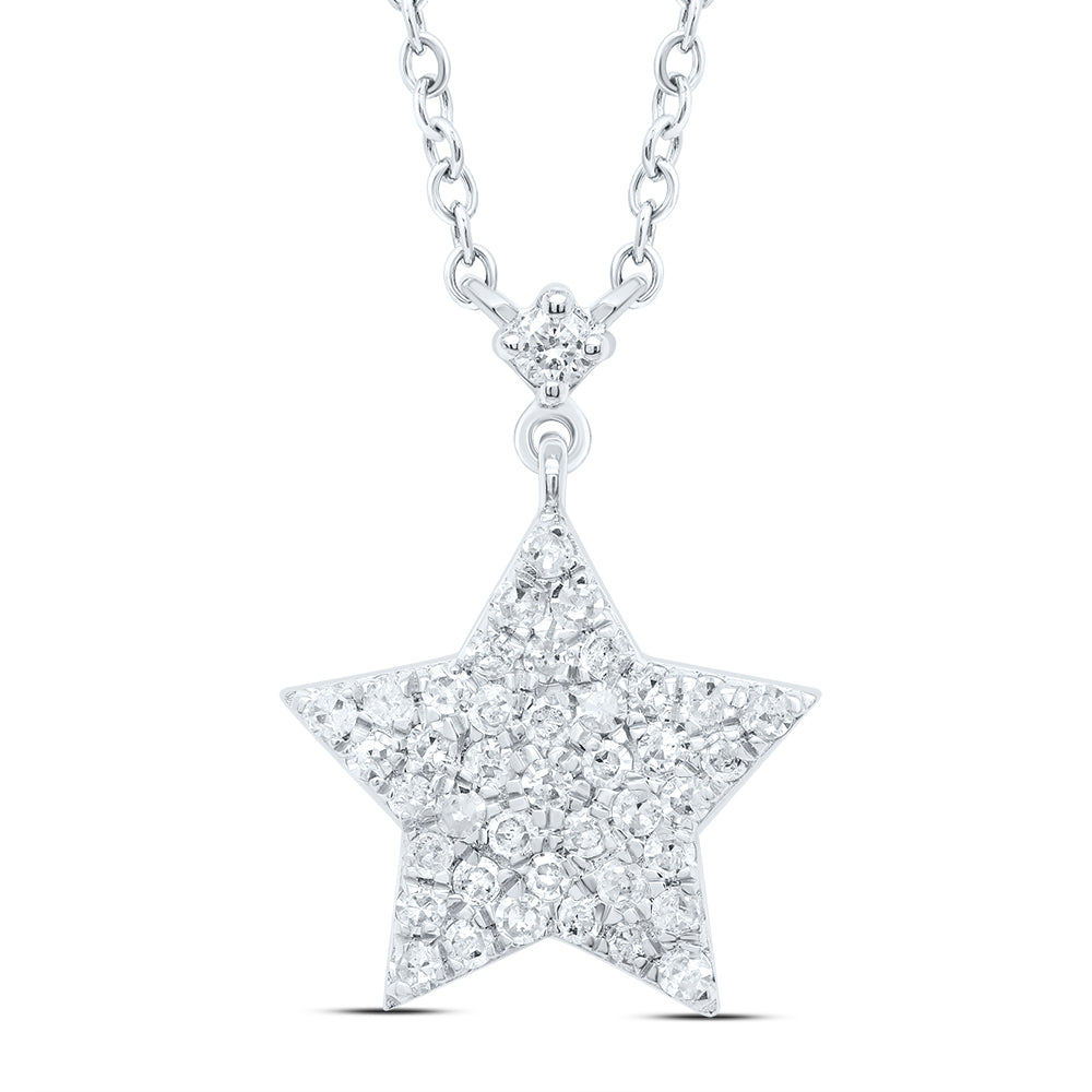10K White Gold 1/4 CTW-Natural Diamond Gift Star Necklace (18 Inch ) 2.23 Gram