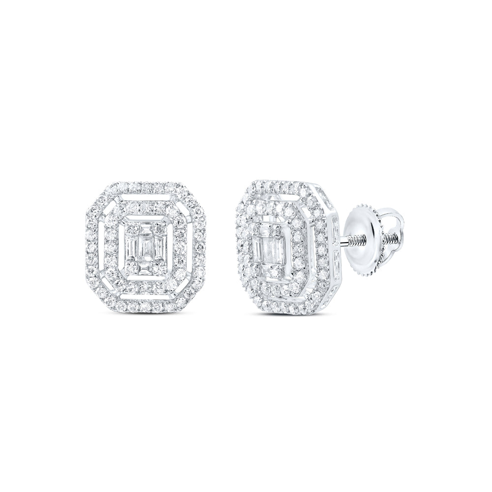 14K White Gold 3/4 CTW-Natural Diamond Fashion Octagon Baguette Earring 2.96 Gram