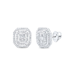 14K White Gold 3/4 CTW-Natural Diamond Fashion Octagon Baguette Earring 2.96 Gram
