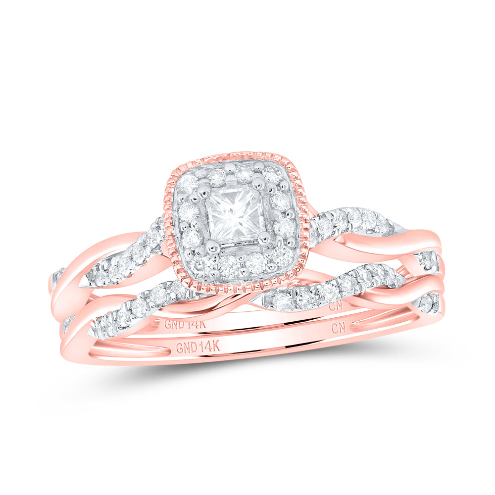 14k Gold 1/3 CTW-Natural Diamond Cushion Single Halo Bridal Set Gram
