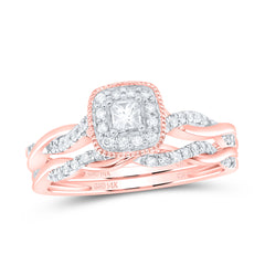 14k Gold 1/3 CTW-Natural Diamond Cushion Single Halo Bridal Set Gram