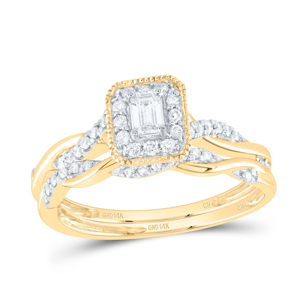 14k Gold 1/3 CTW-Natural Diamond Emerald Single Halo Bridal Set Gram
