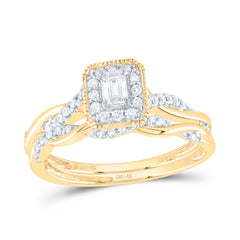 14k Gold 1/3 CTW-Natural Diamond Emerald Single Halo Bridal Set Gram