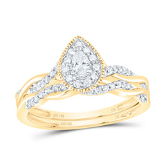 14k Gold 1/3 CTW-Natural Diamond Pear Single Halo Bridal Set Gram