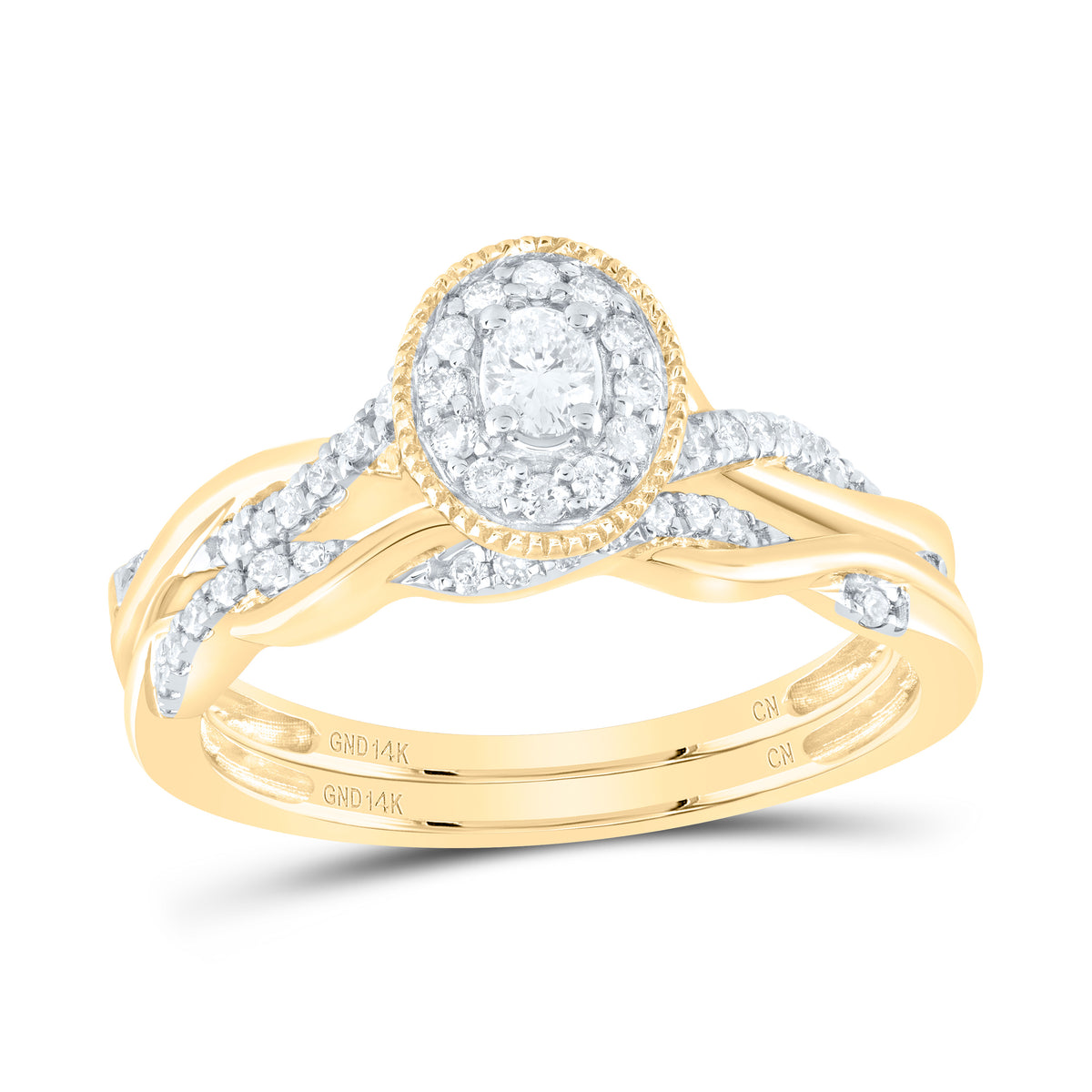 14k Gold 1/3 CTW-Natural Diamond Oval Single Halo Bridal Set Gram