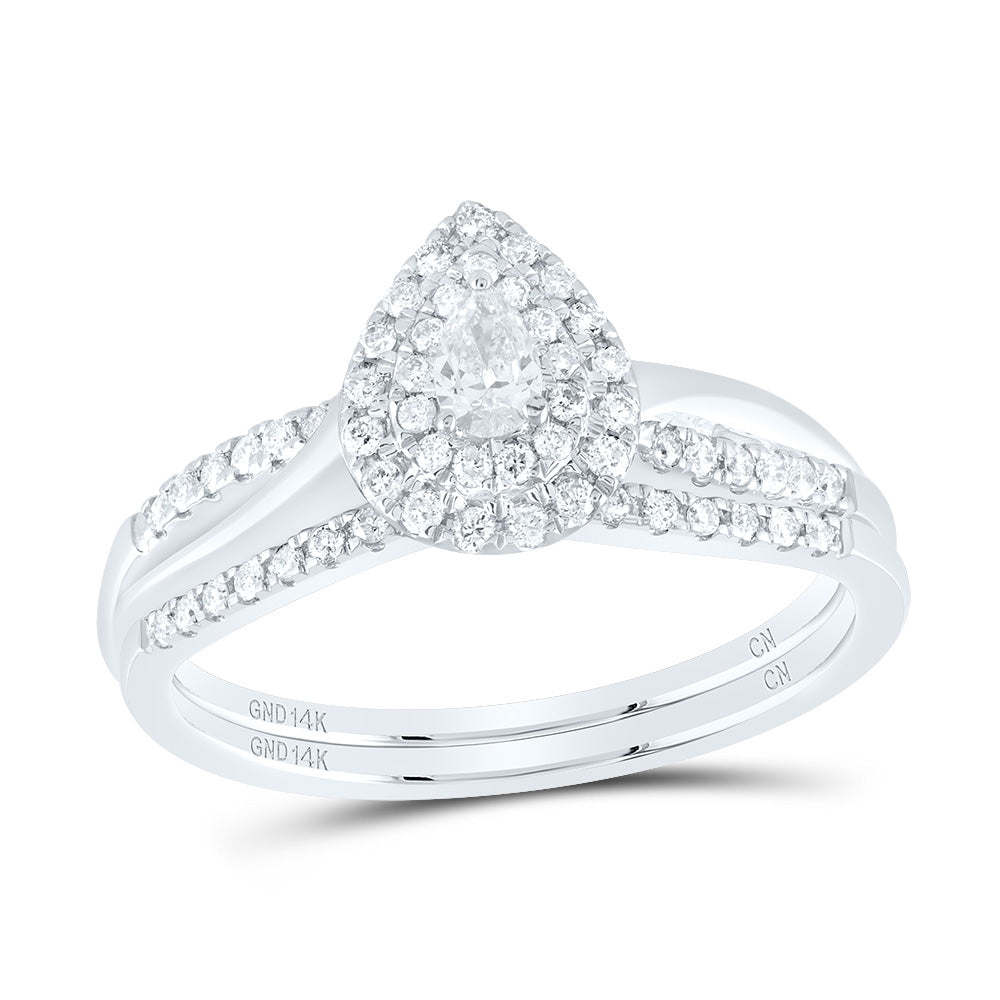 14k Gold 1/3 CTW-Natural Diamond Pear Double Halo Bridal Set Gram