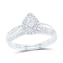 14k Gold 1/3 CTW-Natural Diamond Pear Double Halo Bridal Set Gram