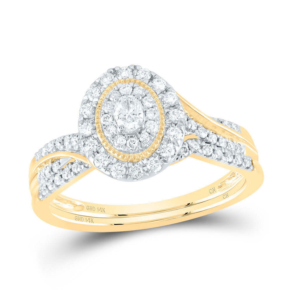 14k Gold 1/2 CTW-Natural Diamond Oval Double Halo Bridal Set Gram