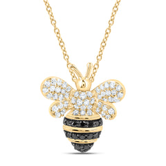 10k Gold 3/8 CTW-Natural Diamond Rd-Black Diamond Honey Bee Necklace(18 Inch ) Gram