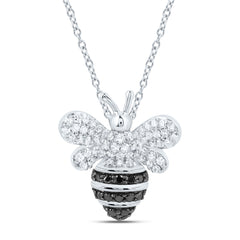 10k Gold 3/8 CTW-Natural Diamond Rd-Black Diamond Honey Bee Necklace Gram