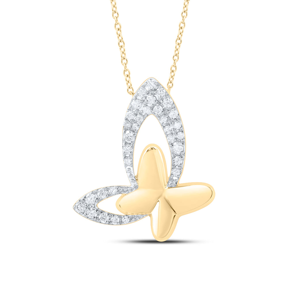10k Gold 1/3 CTW-Natural Diamond Gift Butterfly Necklace(18 Inch ) Gram