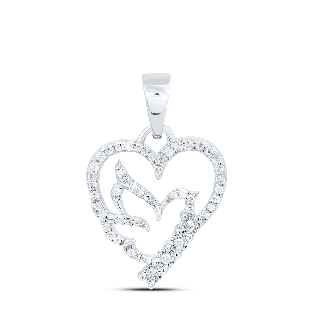 Sterling Silver 1/6 CTW-Natural Diamond Gift Bird Heart Pendant Gram