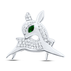 Sterling Silver 1/10 CTW-Natural Diamond 3X2MM Mq-Em Synthetic Gift Dear Pendant Gram