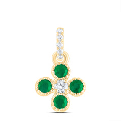 14K Yellow Gold 1/20 CTW-Natural Diamond 1/6 CTWrd-Em Natural Gemstone Clover Pendant 0.69 Gram