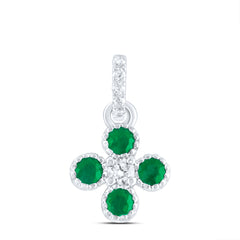14K White Gold 1/20 CTW-Natural Diamond 1/6 CTWrd-Em Natural Gemstone Clover Pendant 0.74 Gram