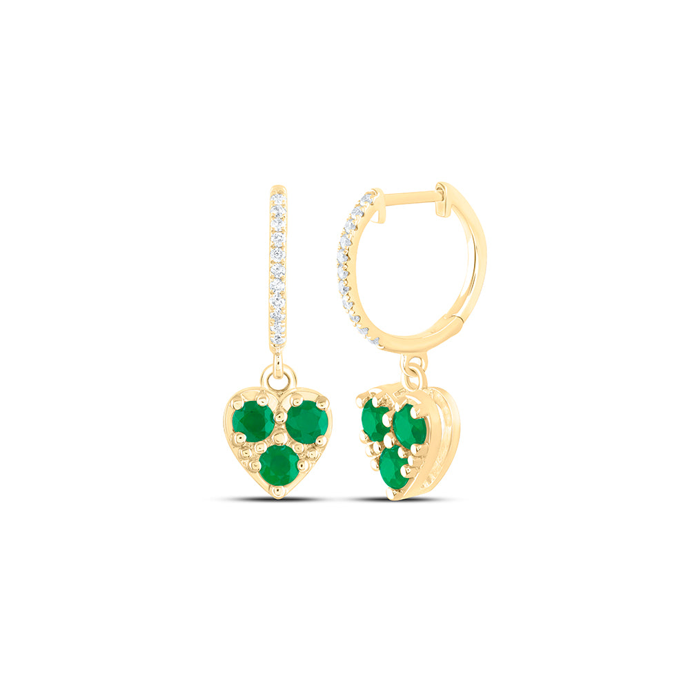 14K Yellow Gold 1/10 CTW-Natural Diamond 5/8 CTWrd-Em Natural Gemstone Heart Dangling Earring 3.23 Gram