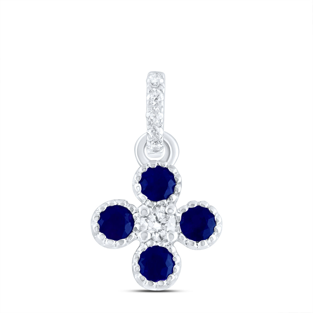 14K White Gold 1/20 CTW-Natural Diamond 1/6 CTWrd-Bs Natural Gemstone Clover Pendant 0.70 Gram