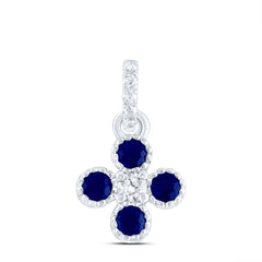 14K White Gold 1/20 CTW-Natural Diamond 1/6 CTWrd-Bs Natural Gemstone Clover Pendant 0.70 Gram