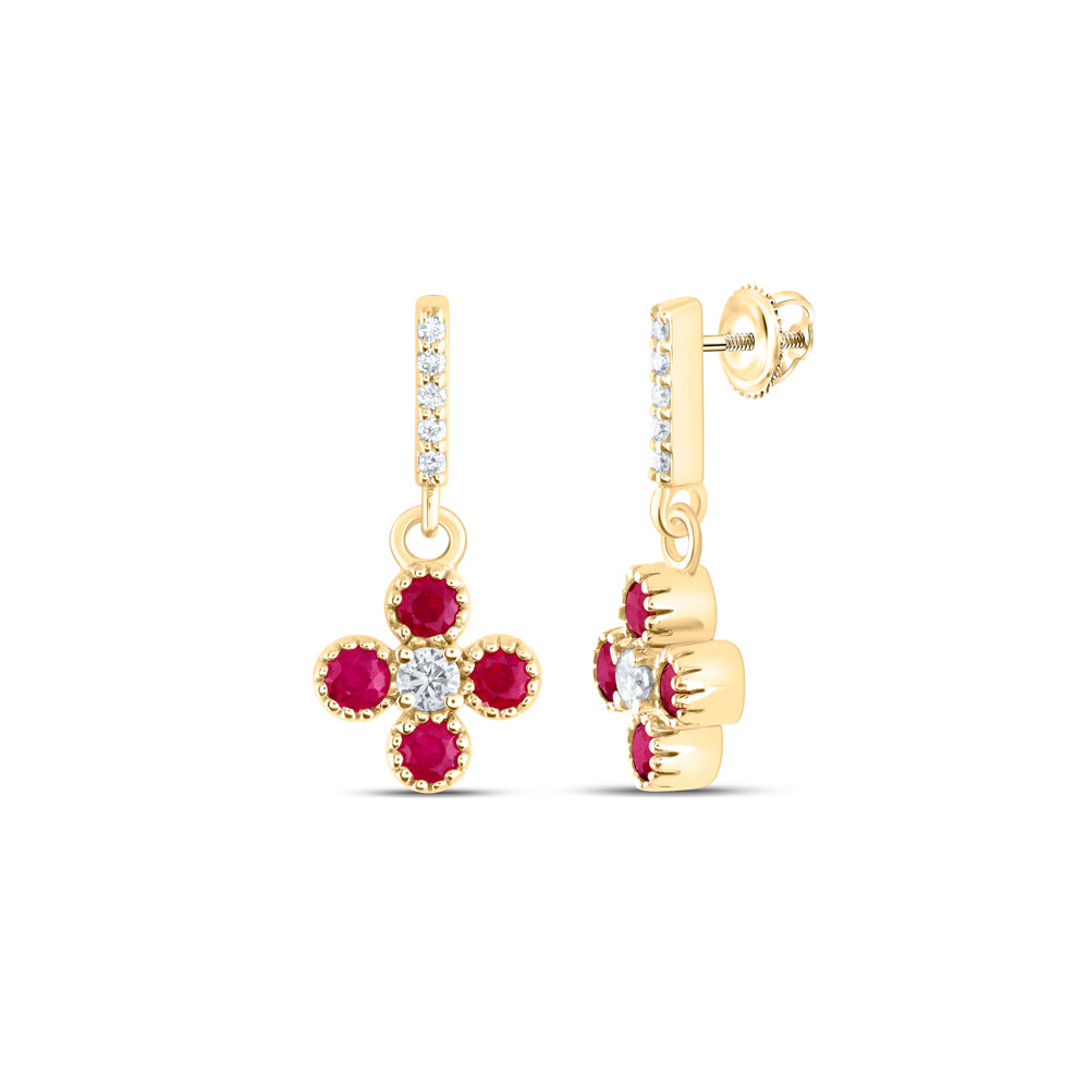 1/8CTW-DIA ANA M 3/8CTW RD-RU NAT GEM CLOVER DANGLING EARRING