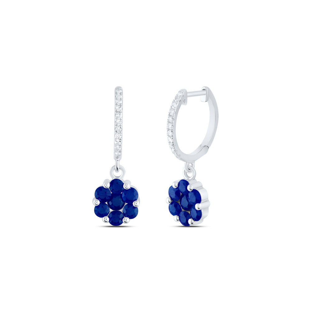 14K White Gold 1/10 CTW-Natural Diamond 1 1/2 CTWrd-Bs Natural Gemstone Flower Dangling Earring 2.28 Gram