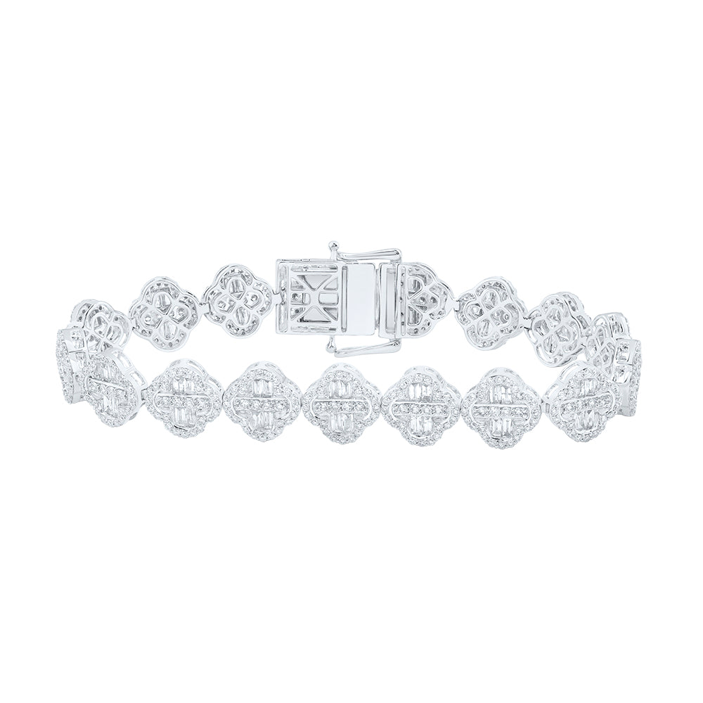 14K White Gold 5 CTW-Natural Diamond Fashion Clover Bracelet (7 Inch ) 19.34 Gram