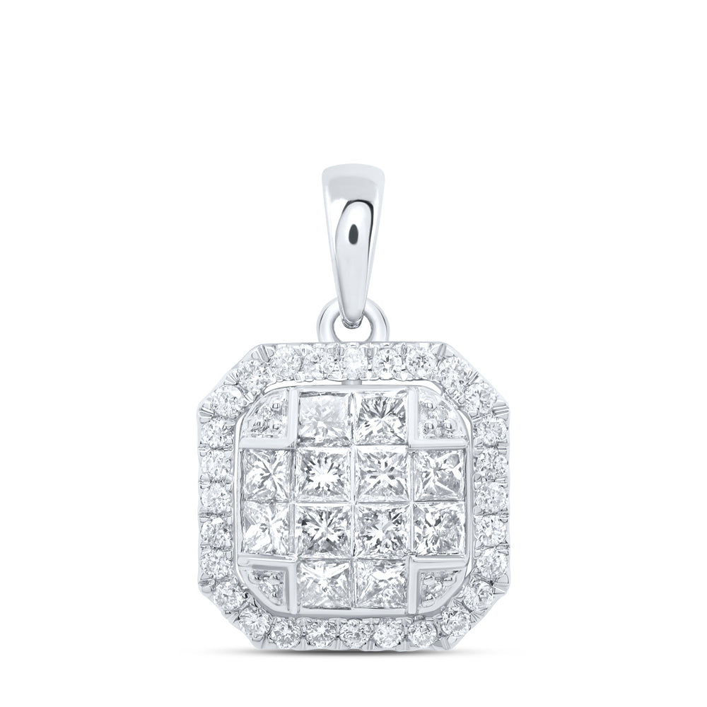 14K White Gold 7/8 CTW-Natural Diamond Fashion Octagon Pendant 2.23 Gram